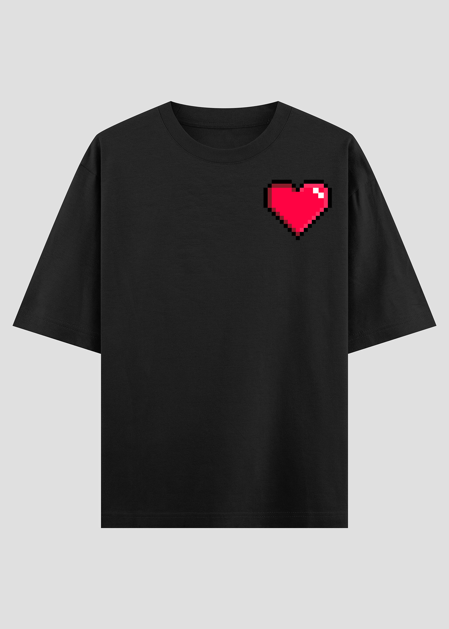 Black t-shirt with a red heart design 